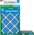 Filterbuy 10x20x1 Air Filter MERV 13 Optimal Smoke & Allergy Defense (2-Pack), Electrostatic Pleated HVAC AC Furnace Filters Replacement, Made in USA (Actual Size: 9.50 x 19.50 x 0.75)
