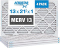 Aerostar 13x21.5x1 Air Filter MERV 13 (For Allergies, Dust, Lint, Mold, Pet Dander, Smoke, Smog & Bacteria) - Electrostatic MPR 1500-1900 & FPR 10 - Pleated HVAC AC Furnace Air Filters - Pack of 4