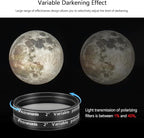 Astromania Telescope Filter, 2 Inch Variable Grey Polarizing Filter, Variable Polarizing Moon Filter for Astronomical Telescope & Eyepiece, Telescope Accessory with Adjustable 1-40% Light Transmission