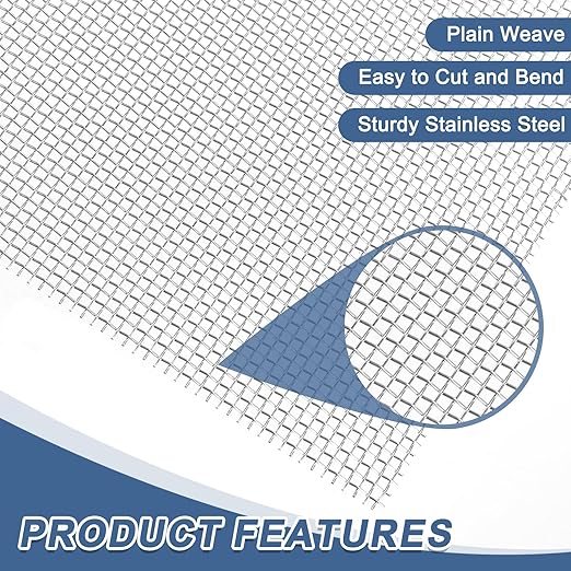 uxcell 12 Mesh 79" x 10" Woven Wire Mesh, 316 Stainless Steel Air Vent Filter Screen, Window Screen Mesh for DIY Projects Vents Cover Filtration Animals Fence
