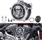 Motorcycle Air Filter Skull Style Air Cleaner with Filter Sock Dustproof Protective Cover Kit for Harley Touring 2000-07 Softail 2000-15 Dyna 2000-17, Excludes 2017 FXDLS (Chrome)