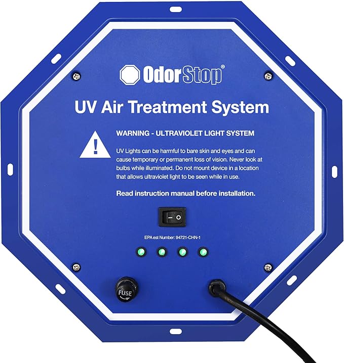 OdorStop OS14412PRO UV Air Purifier 144W System with Energy Saving Airflow Sensor and 12-in Bulbs