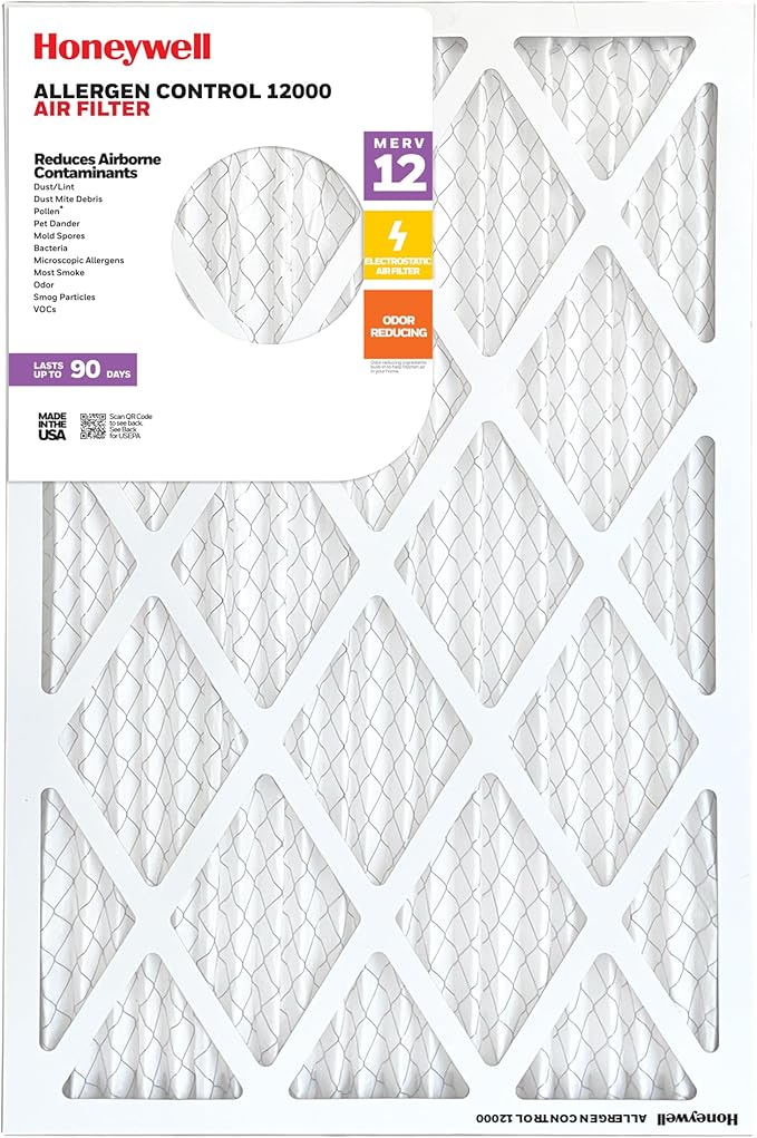 Honeywell 20x20x1 MERV 12 Electrostatic Pleated HVAC AC Furnace Air Filter (12-Pack) | Replacement Filter for Home Use | Made in USA