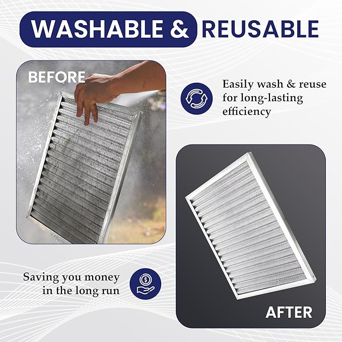 | Merv 8 | Washable & Reusable AC/Furnace Filter | Lifetime HVAC & Furnace Air Filter | Washable | Superior particle-holding Ability | Premium Quality Aluminum | 14x25x1