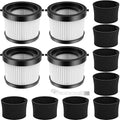 DCV501HB DCV5011H HEPA Vacuum Filter Compatible with DEWALT DCV501HB 20V Vacuum Cordless Handheld Vacuum, 4 Packs Vacuum Filter with 8 Foam Sleeve Filters & 1 Brush