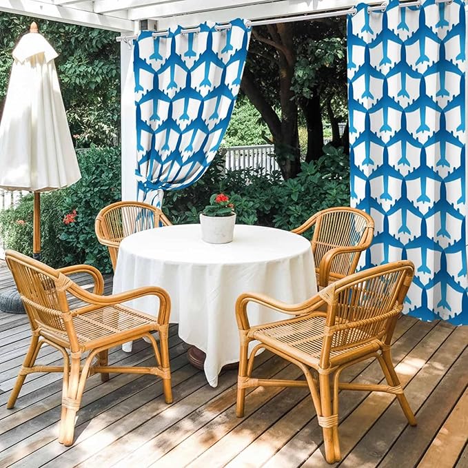 Blue Aircraft Waterproof Outdoor Curtains for Patio, Windproof Weatherproof Curtains with Weighted Hem, Modern Abstract Art Gradient Airplane Light Filtering Privacy Drapes for Porch 54"x 95" 2 Panels