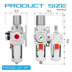 NANPU 1/2" NPT Compressed Air Filter Regulator Lubricator Combo Water/Oil Trap Separator - Gauge(0-150 psi), Poly Bowl, Semi-Auto Drain, Bracket - 3 in 1 Two Unit