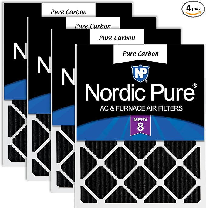 Nordic Pure 12x12x1 (Actual Size: 11 3/4 x 11 3/4 x 3/4) Pure Carbon Pleated Odor Reduction Furnace Air Filters 4 Pack