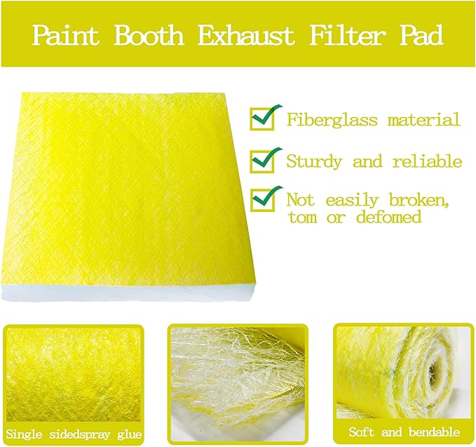 AUC Paint Booth Exhaust Filters,20" x 20" (100 pieces),22 Gram Fiberglass Paint Arrestors Pad,Captures Overspray Paint Particles in Paint booth(Actual Dimensions: 20.5" x 20.5")