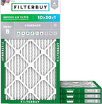 Filterbuy 10x30x1 Air Filter MERV 8 Essential Dust & Allergy Defense (4-Pack), Electrostatic Pleated HVAC AC Furnace Filters Replacement, Made in USA (Actual Size: 9.50 x 29.50 x 0.75)