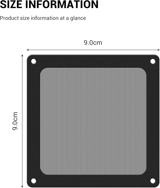 Dust Filter PC 90mm for Computer Cooler/PSU/Routers Nylon 80 Mesh, Magnetic Frame PC Fan Dust Mesh Cooler Filter Dustproof Computer Fan Grills (Nylon, 90 * 90mm, 2pcs, Black)