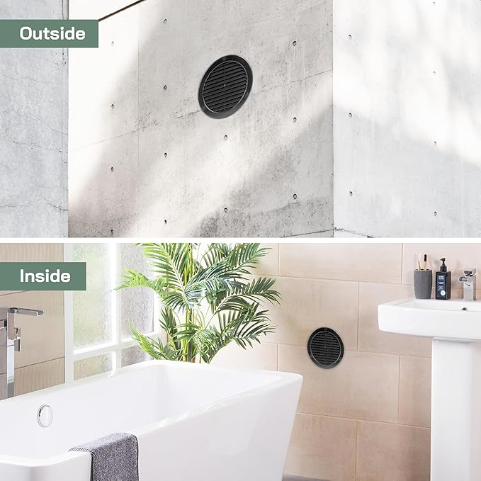 Vent Systems 6" Inch (Opening Dimensions) Black Soffit Vent Cover - Plastic Round Air Vent Grille - Built-in Mesh Screen - HVAC Register Louver for Bathroom, Home, Kitchen