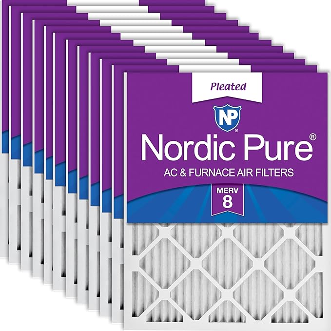 Nordic Pure 12x24x1 (Actual Size: 11 1/2 x 23 1/2 x 3/4) Pleated MERV 8 Air Filters 12 Pack