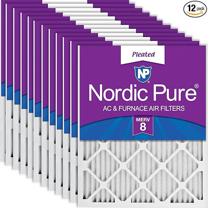 Nordic Pure 18x18x1 (Actual Size: 17 3/4 x 17 3/4 x 3/4) Pleated MERV 8 Air Filters 12 Pack