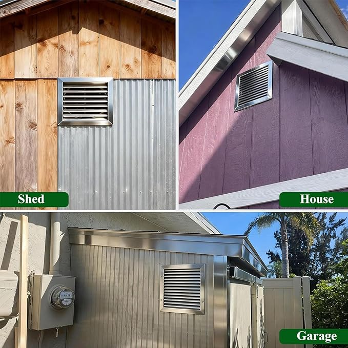 Heat Dissipation Louvered Vent Wall Gable Vents 304 Stainless Steel, Weather-Resistant Air Grille for Shed Barn Generator Box(14x24in/35x60cm)