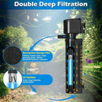 Aquarium U-V Filter 290GPH w/ Scientific Timer for 40-150 Gallon Fish Turtle Tank Internal Filter Bio Sponge Submersible Power Pump w/ Aeration Deodorization Saltwater Freshwater Green Clean Machine