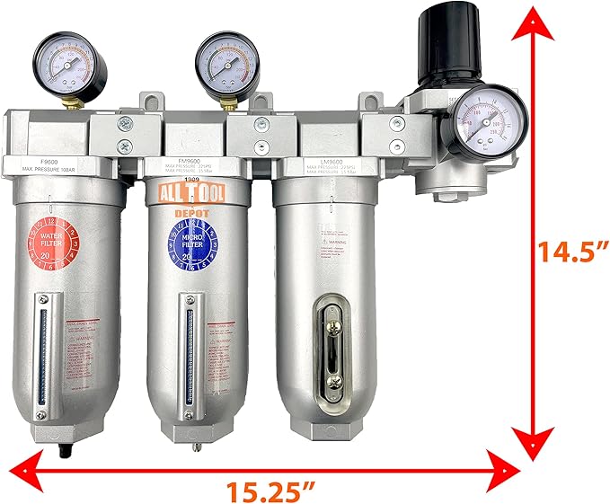 3/4" NPT SUPER DUTY Industrial Grade 4 Stages Filter Coalescing Desiccant Dryer Regulator System For Compressed Air Lines, Metal Bowls, Great For Paint Spray And Plasma Cutter (AUTO DRAIN)