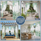 Leaves Outdoor Curtains for Patio Green Leaf Tropical Plants Farmhouse Pastoral Waterproof Outside Curtains with Grommet Top Weatherproof Curtain for Cabana Pergola Gazebo, 1 Panel, 54" W x 95" L