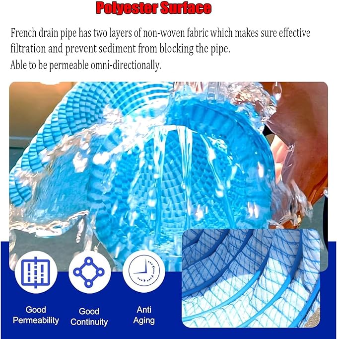 Commercial French Drain Pipe for Water Drainage, Construction Site/Sports Field Perforated Pipes & Weeping Tile, Dia 2in 3.9in 5.9in Wide Underground Drainage Systems(Dia 5cm/2in,Long 24m/78.7ft)