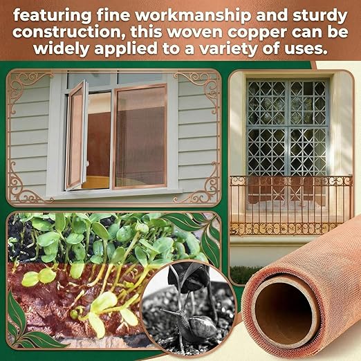 Therwen 36 Inch x 35 ft Copper Mesh Screen 99.9% Pure Copper 40 Mesh Roll Wire Fabric for Grounding Dense Filter Screen Woven Crafts Window Protection
