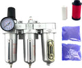 3 STAGE, HEAVY DUTY INDUSTRIAL GRADE FILTER REGULATOR COALESCING DESICCANT DRYER SYSTEM FOR COMPRESSED AIR LINE, METAL BOWLS, GREAT FOR PAINT SPRAY AND PLASMA CUTTER W/ELEMENTS(1/2"NPT, MANUAL DRAIN)