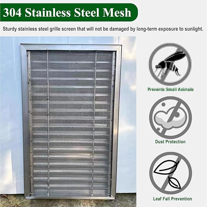 Heat Dissipation Louvered Vent Wall Gable Vents 304 Stainless Steel, Weather-Resistant Air Grille for Shed Barn Generator Box(22x24in/55x60cm)