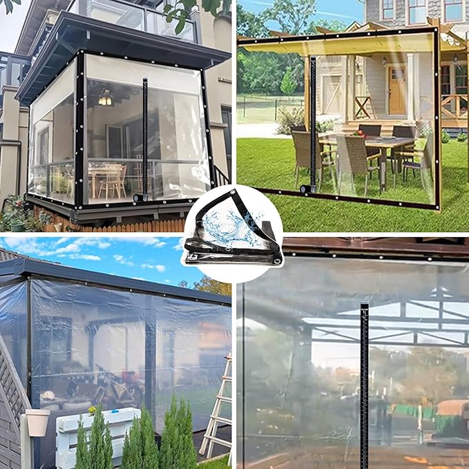 Curtain Patio Enclosure, Water Proof PVC Curtains for Gazebos with Zip, Transparent Outdoor Tarps for Patio Enclosure, Camping, Porch(4x2.5m)