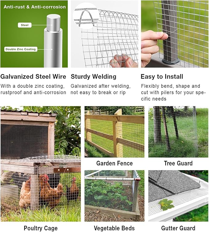 Livestock Fencing Roll Galvanised Welded Wire Mesh Roll Garden Chicken Wire Animals Enclosure for Chickens, Rabbits, Dogs, Window Guards Vegetable Protection for Indoor or Outdoor ( Size : L:1.5m-H:1m