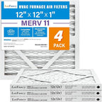 LotFancy 12x12x1 Air Filter MERV 11 4-Pack, Electrostatic Pleated AC Furnace Air Filter, Captures Dust, Smog & Pet Dander, Actual Size: 11.75"x11.75"x0.75"