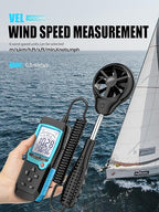H12 Digital Anemometer Handheld Wind Speed Meter with Extended Wind Sensor, Measures Wind Speed Wind Flow Temperature and Humidity CFM Air Flow Velocity Meter with Big Backlit Screen