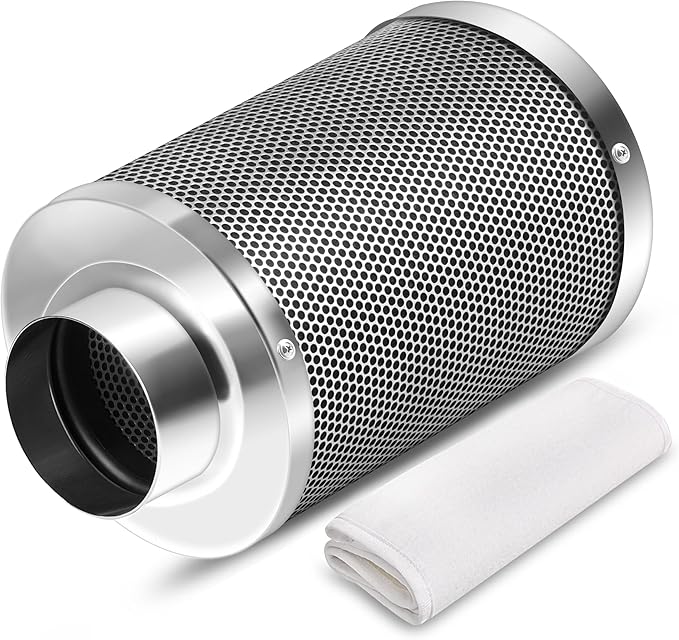 iPower 6 Inch Carbon Filter Odor Control with Australia Virgin Charcoal for Inline Fan Indoor Plants Grow Tent, Reversible Flange, Prefilter Included, 6", Silver