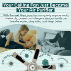 Barnakl Ceiling Fan Air Purifier Pads, Activated Coconut Shell Carbon Fan Filters Trap Dust, Odors & Allergens, Easy-Stick Universal Fit for Ceiling Fan Blades, Odorless & Unscented - (5 Count)