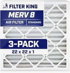 Filter King 22x22x1 Air Filter | 3-PACK | MERV 8 HVAC Pleated A/C Furnace Filters | MADE IN USA | Actual Size: 21.5 x 21.5 x .75"