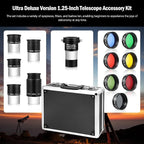 Astromania 14 Piece Telescope Accessory Kit 1.25 Inch Telescope Eyepiece and Filter Set Deluxe Version, 5pcs Plossl Eyepiece Set, 6pcs Colored Filter Set, Moon Filter, 2X Barlow Lens&Sturdy Carry Case