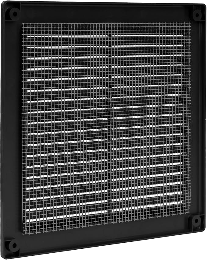 Vent Systems 6" x 6" (Opening Dimensions) Black Plastic Soffit Vent Cover - Durable Flat Square Air Vent Grille with Mesh Screen - Weather Ventilation Grill Wall & Ceiling Indoor & Outdoor