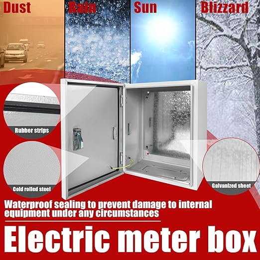 Electrical Box 16 x 12 x 6 Inch Indoor Outdoor Electrical Enclosure Box Steel Junction Box Wall Mounted Universal Electrical Project Box with Safety Locks and Mounting Plates