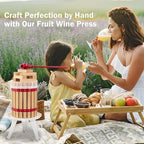 CAELUM Fruit Wine Press,3.2 Gallon Wood Fruit and Cider Press Squeezer With T-Handle, Juice Maker, Wine Making Press Squeezer for Outdoor, Kitchen（Red）