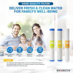 (3 Pack) Max Water Whole House Water Filter Set 20" x 2.5" Slim Blue Cation Resin, GAC Carbon, PP Sediment Water Filters for 20" Slim Blue Whole House Filtration Systems