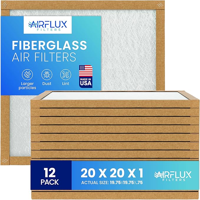 Fiberglass Air Filter -20x20x1Air Filter 12 Pack - Non Pleated 20"x20"x1", AC Filters for Home, Fiberglass, HVAC filters, Heater, Furnace Catcher for Dust - 1 YEAR SUPPLY