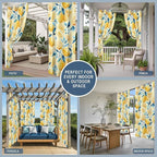 Lemon Outdoor Curtains for Patio Lemon Leaves Summer Plants Begin Waterproof Outside Curtains with Grommet Top Weatherproof Curtain for Cabana Pergola Gazebo, 2 Pack, 54" W x 108" L