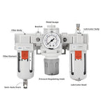 NANPU 1/2" NPT Air Filter, Regulator & Lubricator (FRL) Combo - Water/Oil Trap Separator - Pressure Gauge(0-150 psi), 5 Micron Brass Element, Semi-Auto Drain, Poly Bowl, Metal Bracket