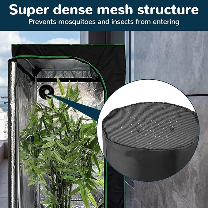 2Pcs 4 Inch Grow Tent Vent Cover Filter, Duct Filter Net with Elastic Band and Fixed Buckled, Black Mesh Screen Shield for Exhaust Fan, Plant Growth, Tent Ventilation