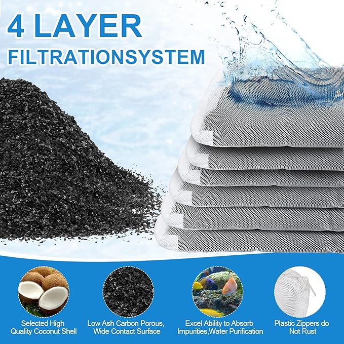 Activated Carbon Inserts for AquaClear 10-30 Gallon Filter, Aquarium Carbon Media for Fluval Aqua Clear, Charcoal for Fish Tank Filter A1382 (6 Pack 60g/Bag)