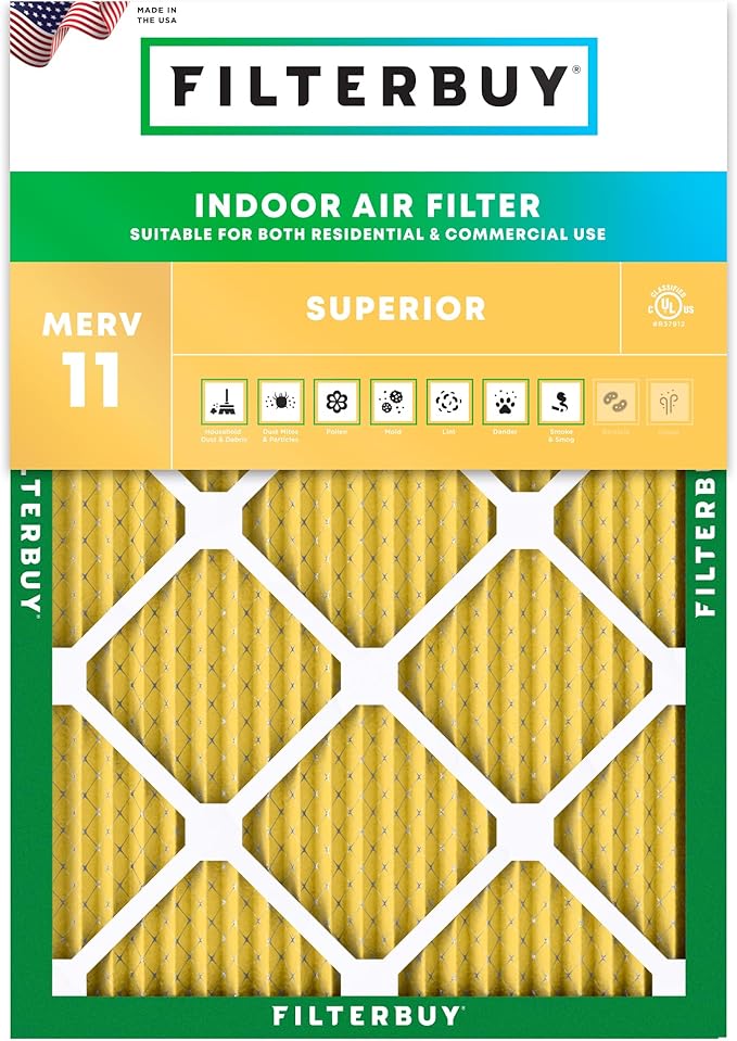 Filterbuy 13x20x1 Air Filter MERV 11 Superior Pet & Allergy Defense (1-Pack), Electrostatic Pleated HVAC AC Furnace Filters Replacement, Made in USA (Actual Size: 12.88 x 19.88 x 0.75)