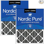 Nordic Pure 16x25x4 (Actual Size: 15 1/2 x 24 1/2 x 3 5/8) Pleated Air Filter MERV 12 Pleated + Carbon 2 Pack