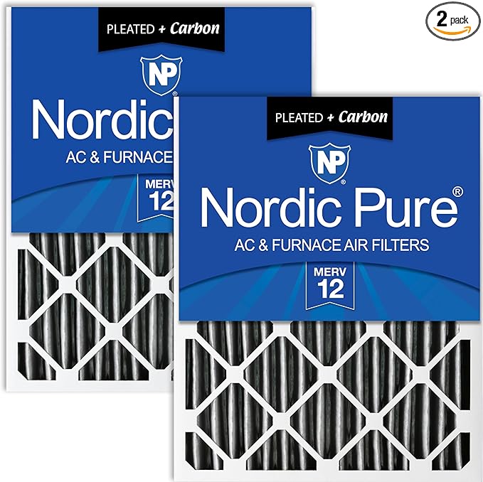 Nordic Pure 16x20x4 (Actual Size: 15 1/2 x 19 1/2 x 3 5/8) Pleated Air Filter MERV 12 Pleated + Carbon 2 Pack