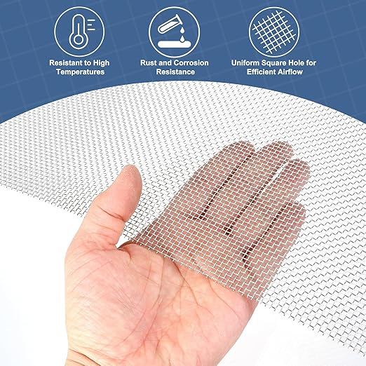 uxcell 12 Mesh 79" x 10" Woven Wire Mesh, 316 Stainless Steel Air Vent Filter Screen, Window Screen Mesh for DIY Projects Vents Cover Filtration Animals Fence