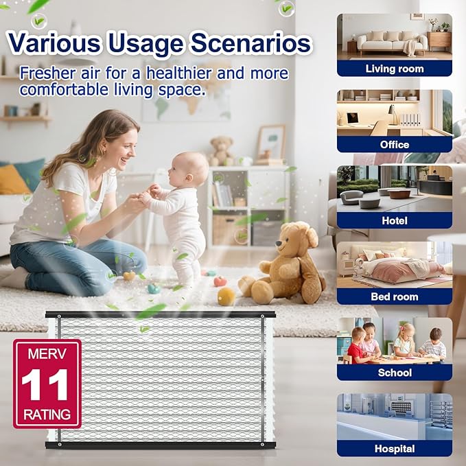 2-Pack 410 Air Filter Replacement Compatible with AprilAire Whole House Air Purifiers,Models 1410, 1610, 2410, 2416, 3410, 4400, MERV 11, Size: 16x25x4 Pleated HVAC AC Furnace Filter