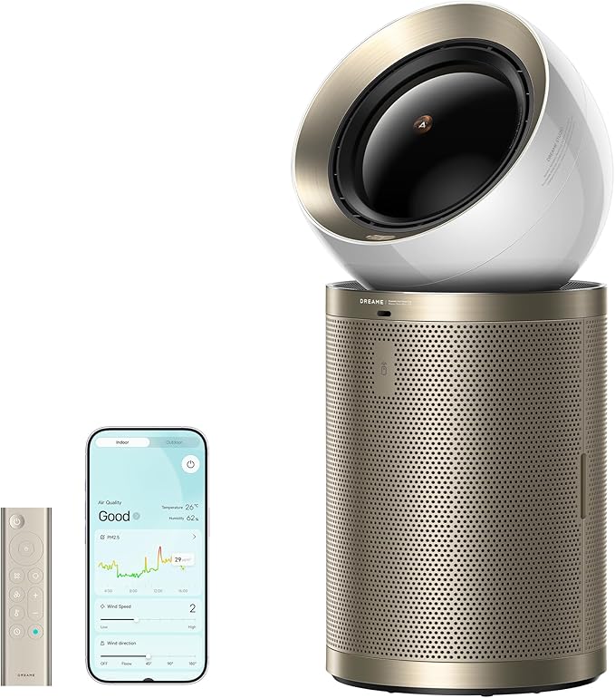 Dreame Smart Air Purifier PM20 for Home Large Room, Cleans 7,534 ft² in One Hour with 4 Filters, Dual-way Air Oulets, Al Tracking, Air Quality Monitor with 7 Sensors, 3-in-1 Purifier, Heater & Fan