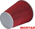 Mortar Aftermarket Auto Air Filter – 6 In Flange ID Car Enthusiast Class Universal Cold Air Intake Gulps in More Air for More Engine Power & Passionate Induction Sound, Length 8 In, Red